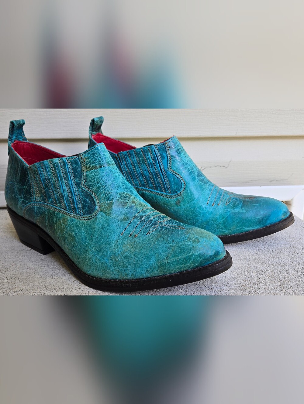 Ferrini Footwear Western Marbled Turquoise Shaftless Ankle Boots 9M Womens
